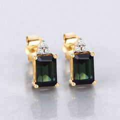 1.25 Carat Green Tourmaline and White Diamond 14K Yellow Gold Earrings - Sable Gold