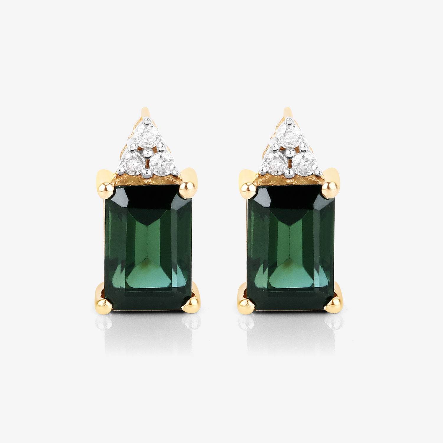 1.25 Carat Green Tourmaline and White Diamond 14K Yellow Gold Earrings - Sable Gold