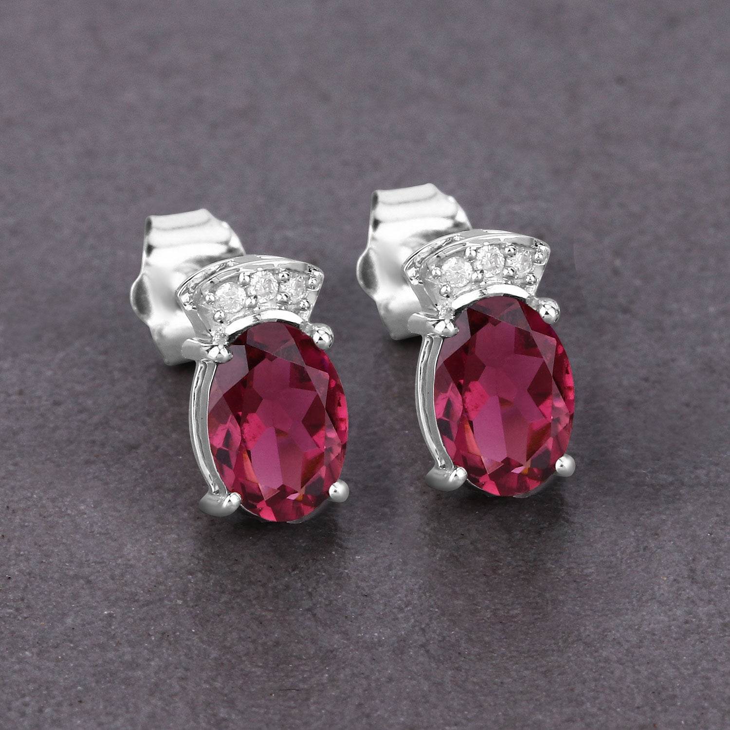 1.35 Carat Genuine Pink Tourmaline and White Diamond 14K White Gold Earrings - Sable Gold