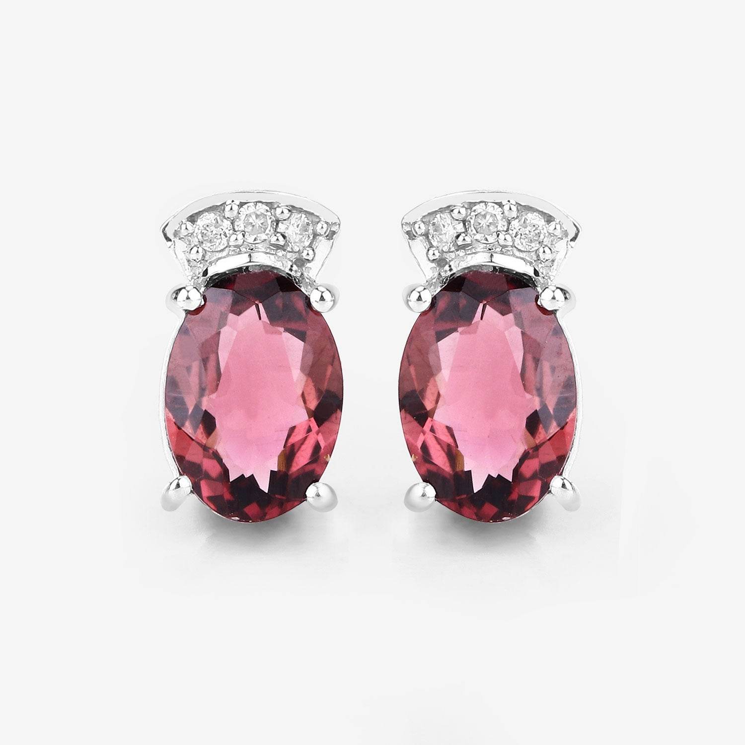 1.35 Carat Genuine Pink Tourmaline and White Diamond 14K White Gold Earrings - Sable Gold