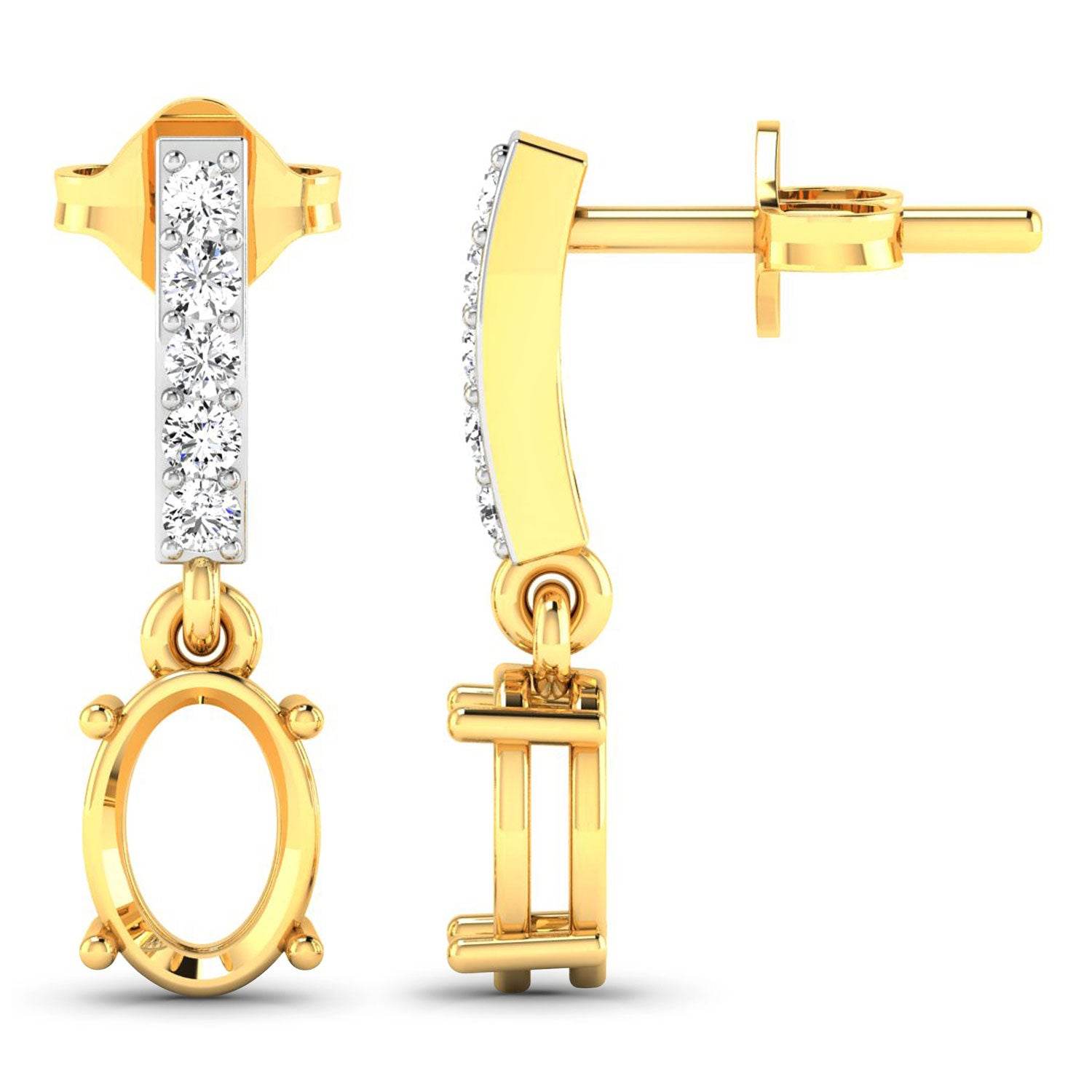 0.14 Carat Genuine White Diamond 14K Yellow Gold Semi Mount Earrings - Sable Gold