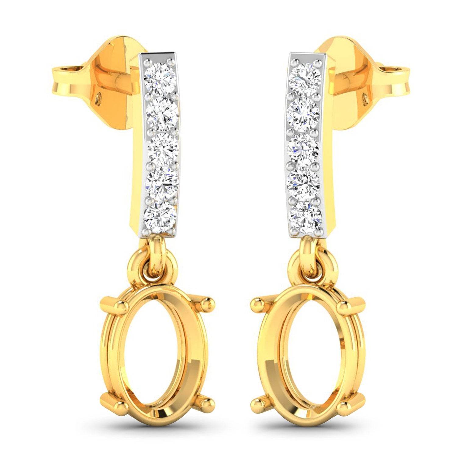 0.14 Carat Genuine White Diamond 14K Yellow Gold Semi Mount Earrings - Sable Gold