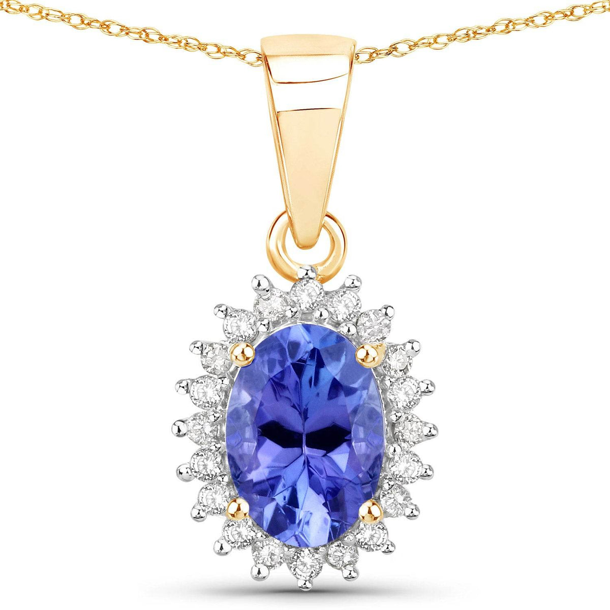 0.86 Carat Genuine Tanzanite and White Diamond 14K Yellow Gold Pendant - Sable Gold