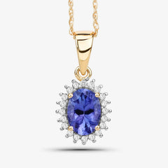 0.86 Carat Genuine Tanzanite and White Diamond 14K Yellow Gold Pendant - Sable Gold