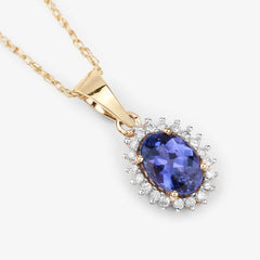 0.86 Carat Genuine Tanzanite and White Diamond 14K Yellow Gold Pendant - Sable Gold