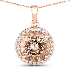 3.61 Carat Genuine Morganite and White Diamond 14K Rose Gold Pendant - Sable Gold