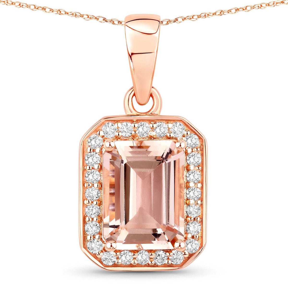 1.51 Carat Genuine Morganite and White Diamond 14K Rose Gold Pendant - Sable Gold