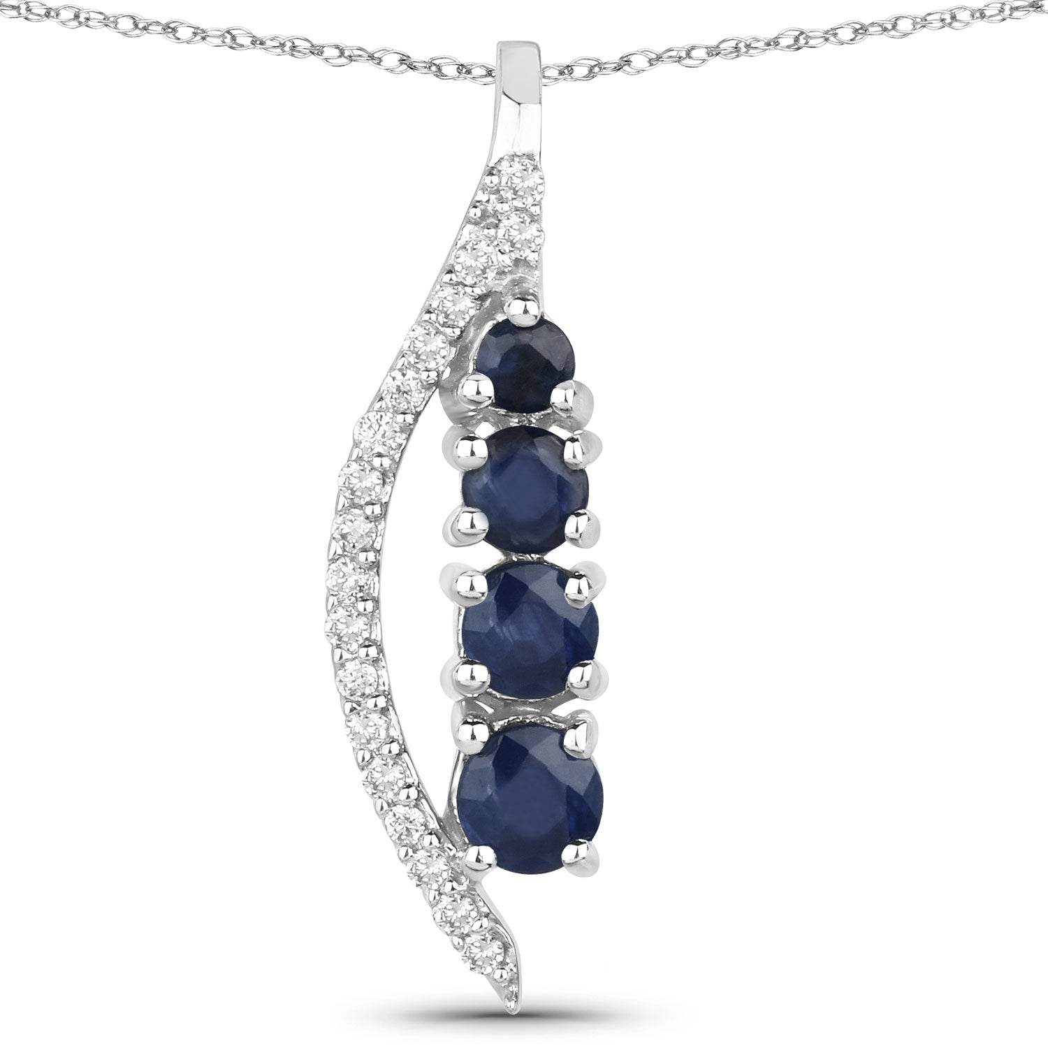 0.40 Carat Genuine Blue Sapphire and White Diamond 14K White Gold Pendant - Sable Gold