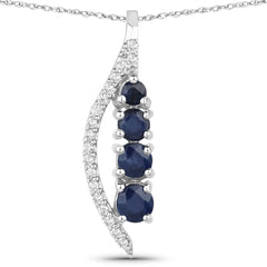 0.40 Carat Genuine Blue Sapphire and White Diamond 14K White Gold Pendant - Sable Gold