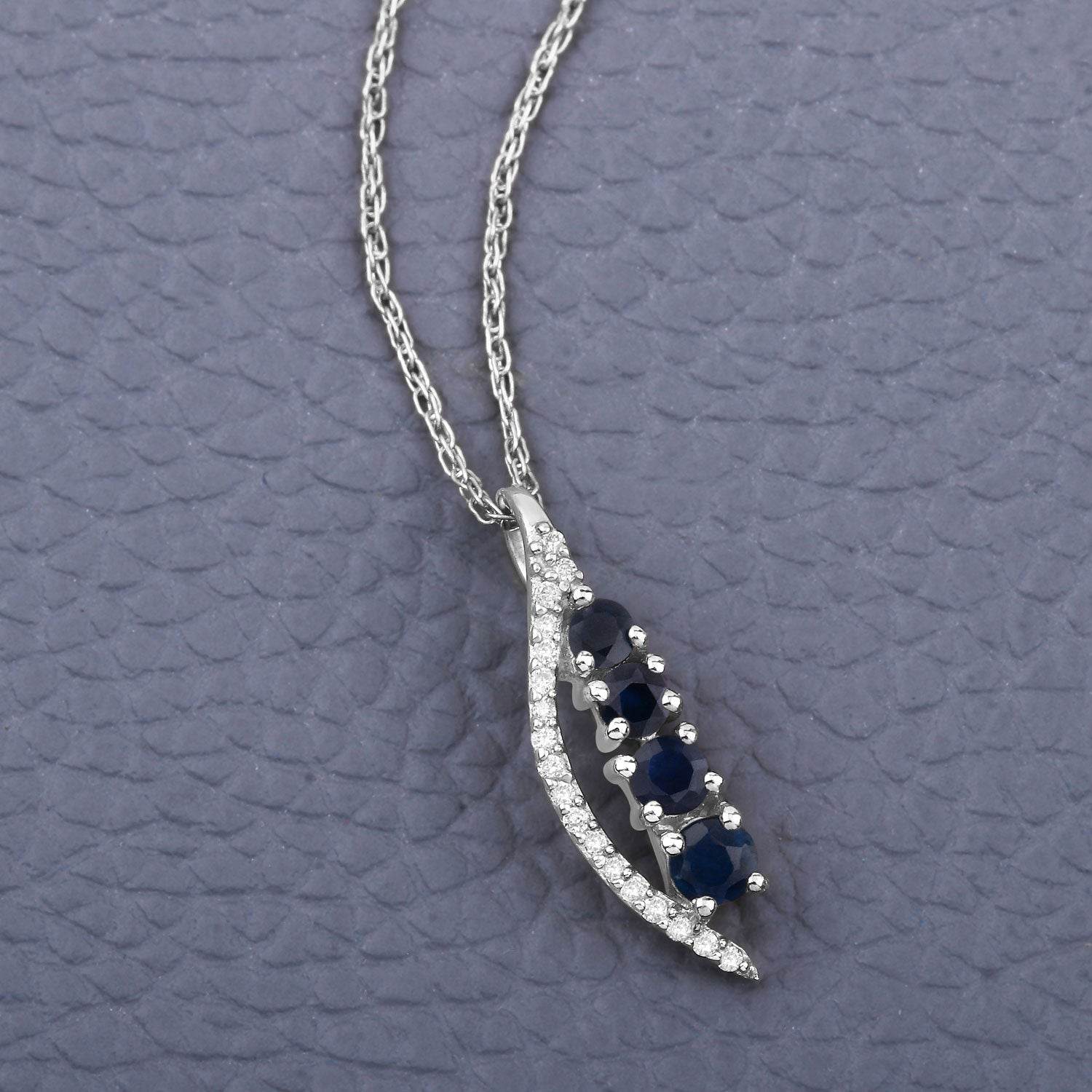 0.40 Carat Genuine Blue Sapphire and White Diamond 14K White Gold Pendant - Sable Gold