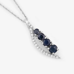 0.40 Carat Genuine Blue Sapphire and White Diamond 14K White Gold Pendant - Sable Gold