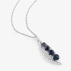 0.40 Carat Genuine Blue Sapphire and White Diamond 14K White Gold Pendant - Sable Gold