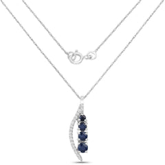 0.40 Carat Genuine Blue Sapphire and White Diamond 14K White Gold Pendant - Sable Gold