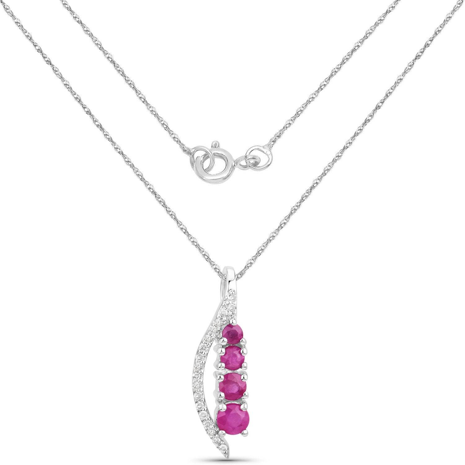 0.43 Carat Genuine Ruby and White Diamond 14K White Gold Pendant - Sable Gold