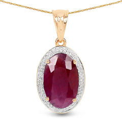 6.40 Carat Genuine Ruby and White Diamond 14K Yellow Gold Pendant - Sable Gold