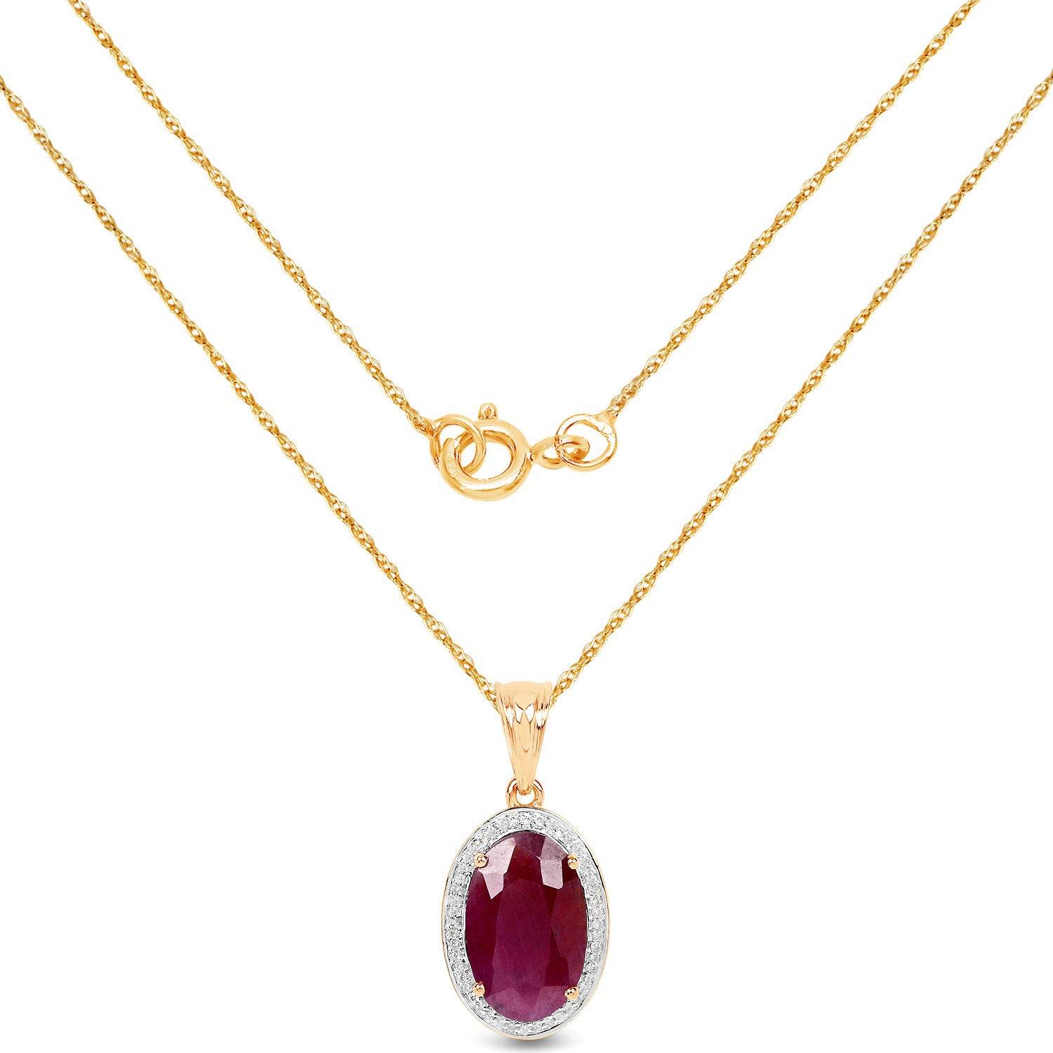 6.40 Carat Genuine Ruby and White Diamond 14K Yellow Gold Pendant - Sable Gold