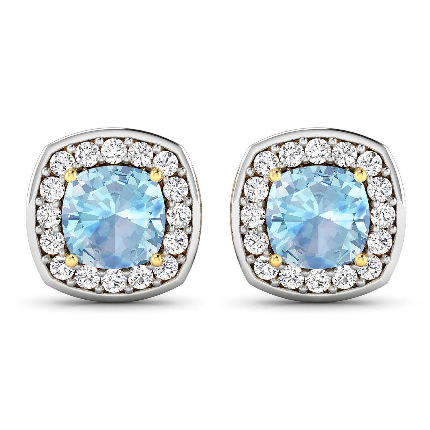 1.95 Carat Genuine Aquamarine and White Diamond 14K Yellow Gold Earrings - Sable Gold