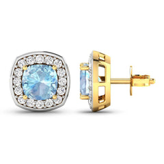 1.95 Carat Genuine Aquamarine and White Diamond 14K Yellow Gold Earrings - Sable Gold