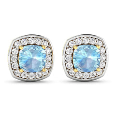 1.95 Carat Genuine Aquamarine and White Diamond 14K Yellow Gold Earrings - Sable Gold