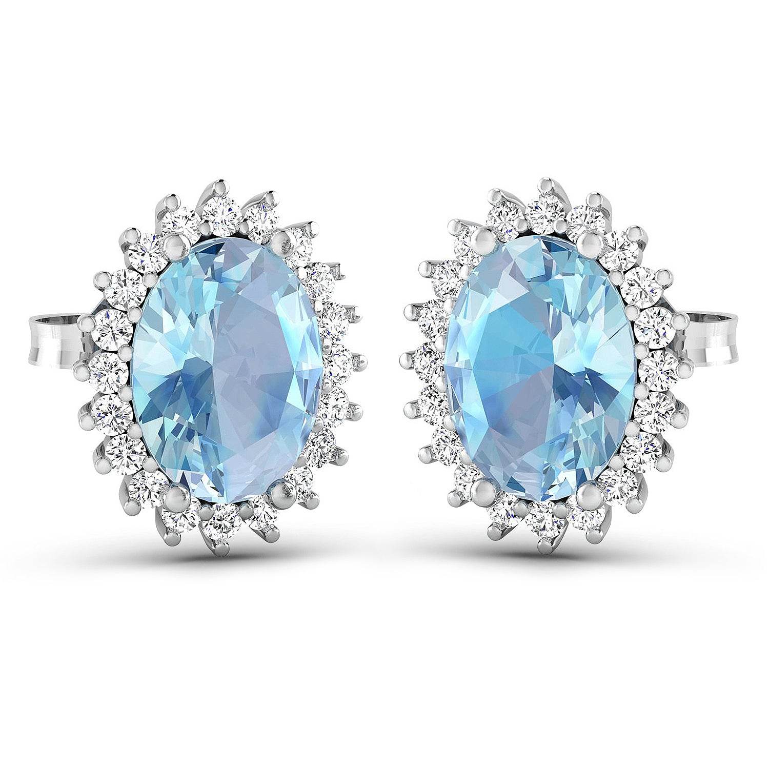 2.36 Carat Genuine Aquamarine and White Diamond 14K White Gold Earrings - Sable Gold