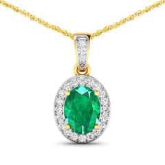 1.18 Carat Genuine Zambian Emerald and White Diamond 14K Yellow Gold Pendant - Sable Gold