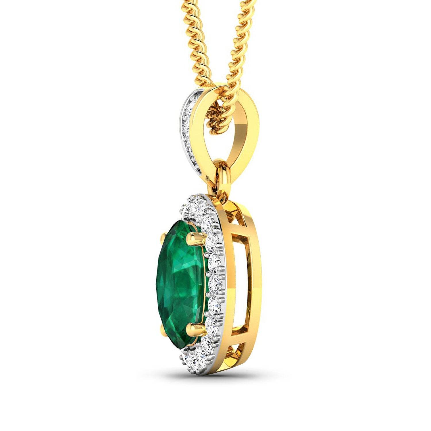 1.18 Carat Genuine Zambian Emerald and White Diamond 14K Yellow Gold Pendant - Sable Gold