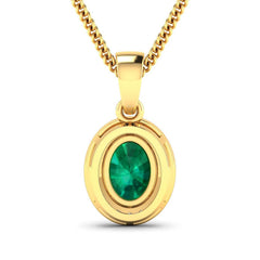 1.18 Carat Genuine Zambian Emerald and White Diamond 14K Yellow Gold Pendant - Sable Gold