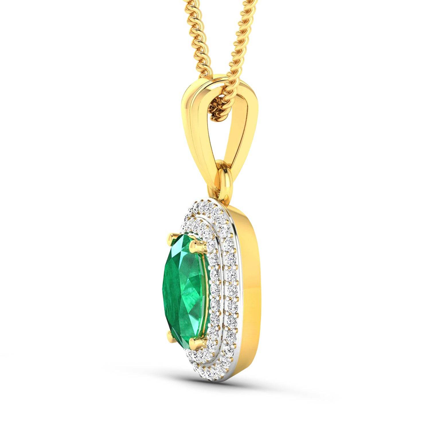 1.50 Carat Genuine Zambian Emerald and White Diamond 14K Yellow Gold Pendant - Sable Gold