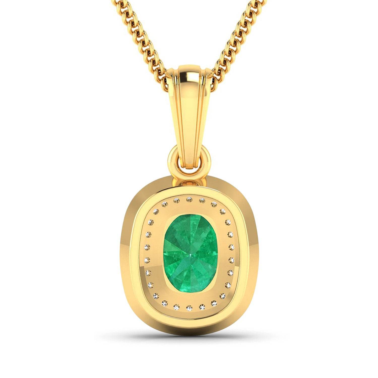 1.50 Carat Genuine Zambian Emerald and White Diamond 14K Yellow Gold Pendant - Sable Gold