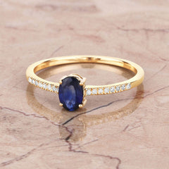 0.54 Carat Genuine Blue Sapphire and White Diamond 14K Yellow Gold Ring - Sable Gold