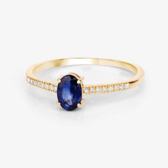 0.54 Carat Genuine Blue Sapphire and White Diamond 14K Yellow Gold Ring - Sable Gold