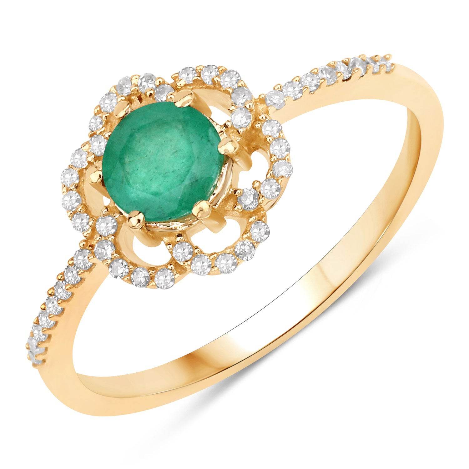 0.55 Carat Genuine Zambian Emerald and White Diamond 14K Yellow Gold Ring - Sable Gold