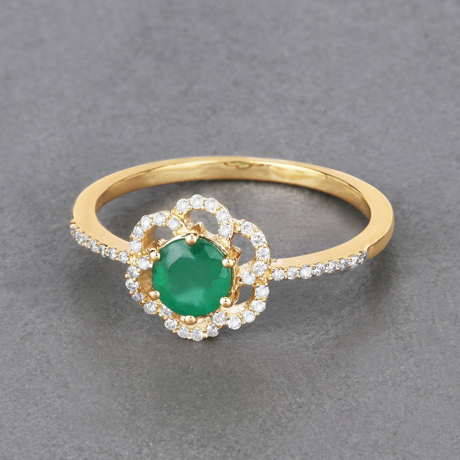 0.55 Carat Genuine Zambian Emerald and White Diamond 14K Yellow Gold Ring - Sable Gold