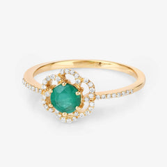 0.55 Carat Genuine Zambian Emerald and White Diamond 14K Yellow Gold Ring - Sable Gold