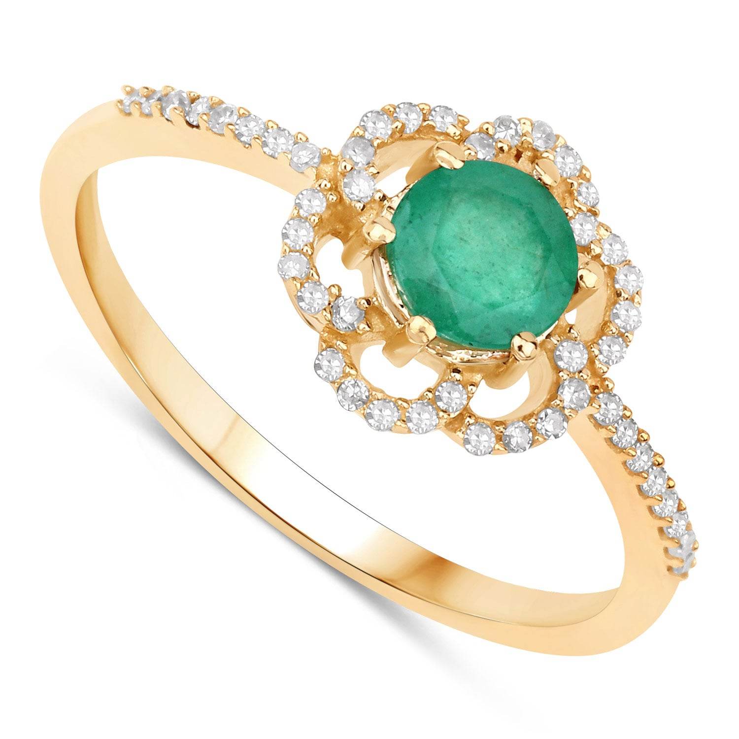 0.55 Carat Genuine Zambian Emerald and White Diamond 14K Yellow Gold Ring - Sable Gold