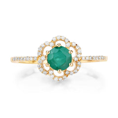 0.55 Carat Genuine Zambian Emerald and White Diamond 14K Yellow Gold Ring - Sable Gold