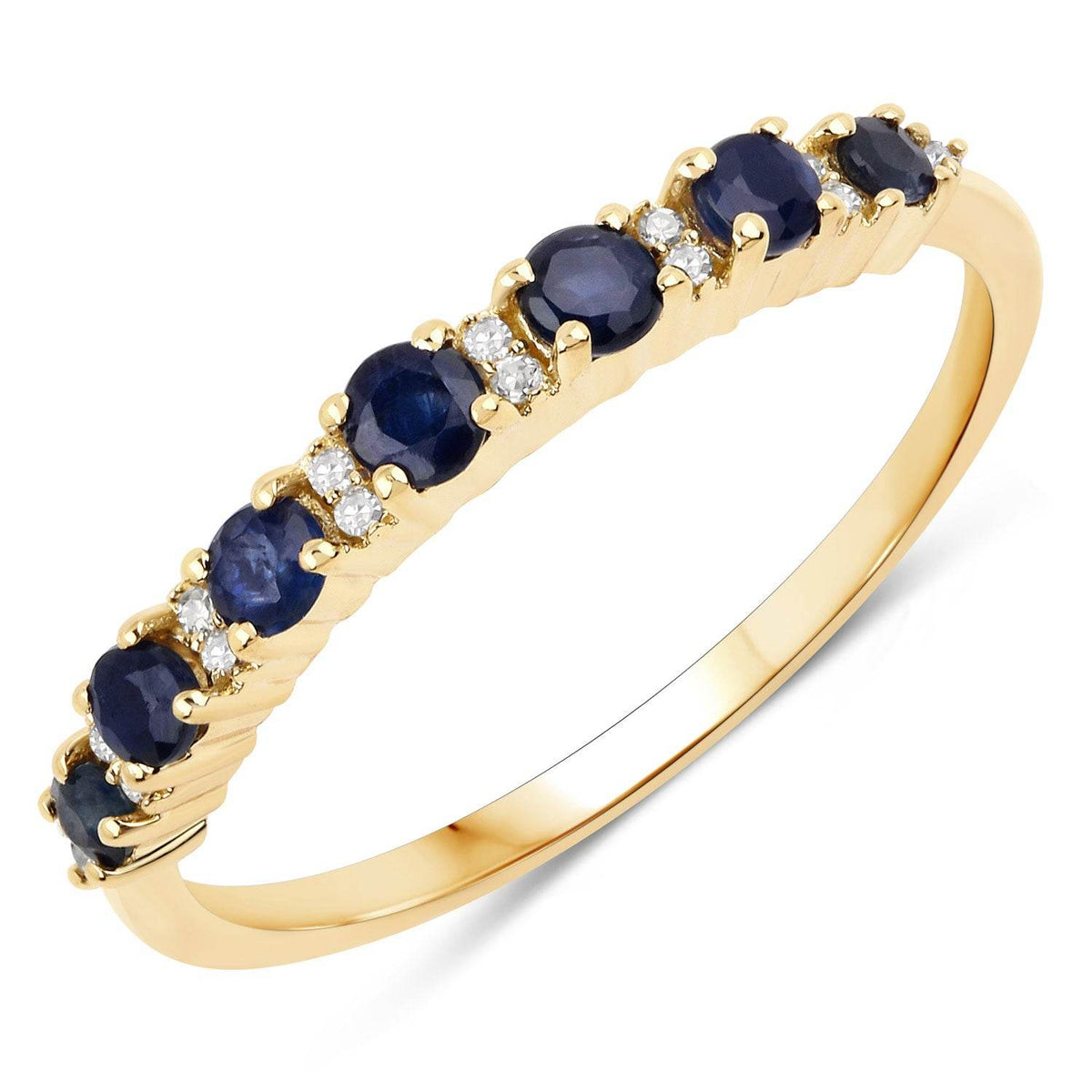 0.43 Carat Genuine Blue Sapphire and White Diamond 14K Yellow Gold Ring - Sable Gold