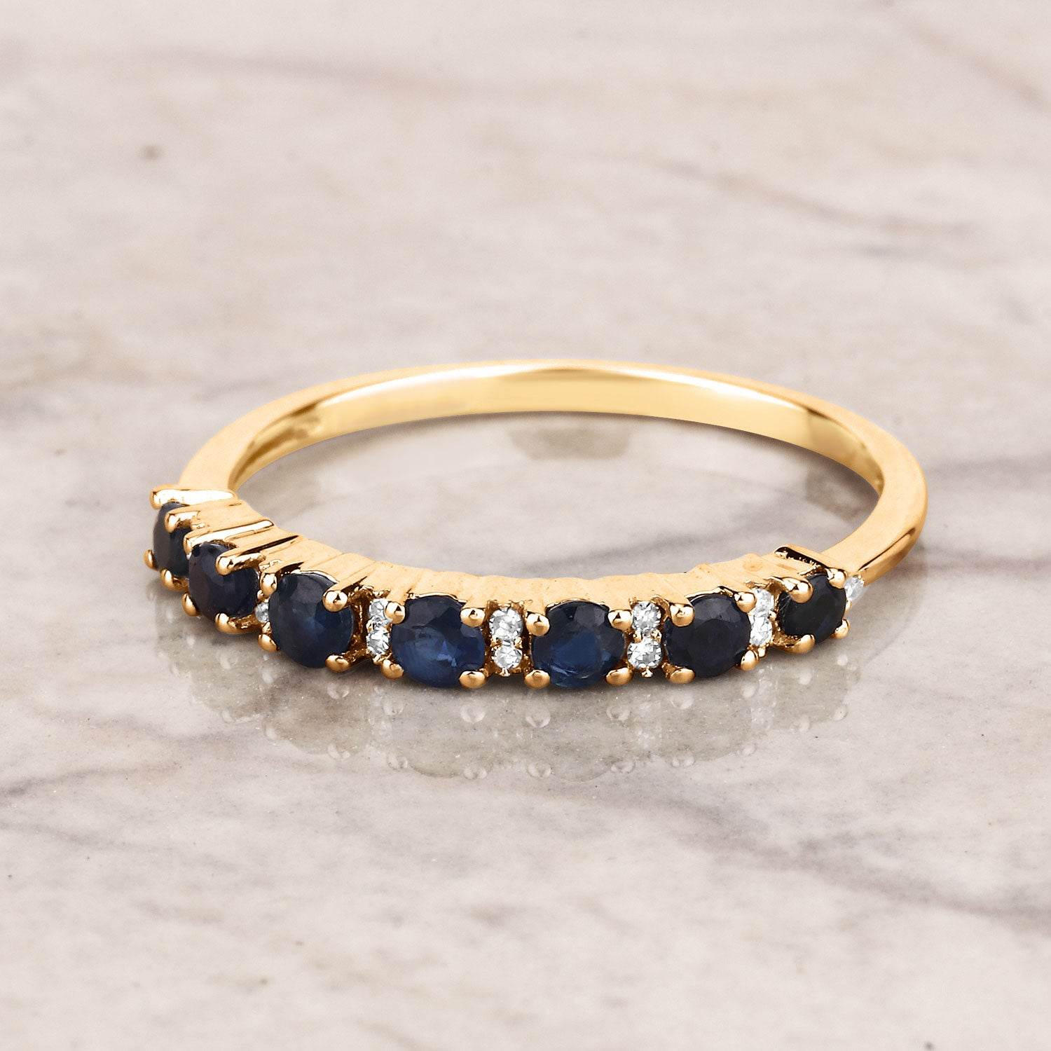 0.43 Carat Genuine Blue Sapphire and White Diamond 14K Yellow Gold Ring - Sable Gold