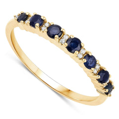 0.43 Carat Genuine Blue Sapphire and White Diamond 14K Yellow Gold Ring - Sable Gold