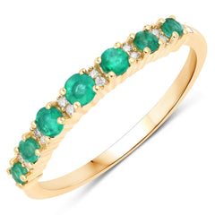 0.41 Carat Genuine Zambian Emerald and White Diamond 14K Yellow Gold Ring - Sable Gold