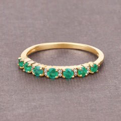 0.41 Carat Genuine Zambian Emerald and White Diamond 14K Yellow Gold Ring - Sable Gold